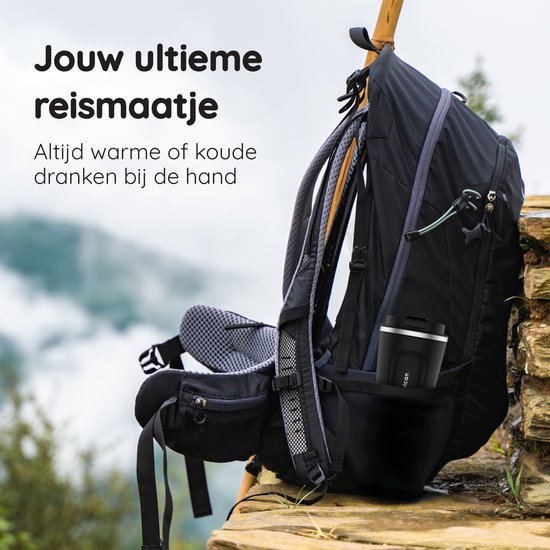 Tasse à café To Go en acier inoxydable Volcan - Tasse thermos - Etanche - Tasse à thé - 380ml - Noir