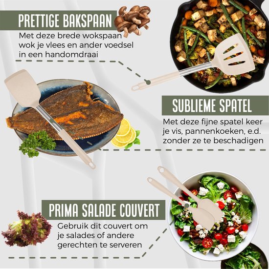 COOCK Batterie de cuisine en silicone avec support XL - Batterie de cuisine 26 pièces - Sans BPA ni plastique - Susceptible d'être suspendue - Ouvre-boîte inclus - Beige