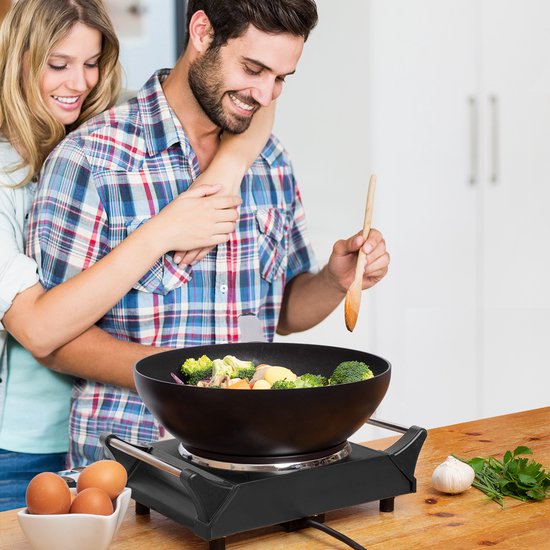 KitchenBrothers Table de cuisson électrique - 1 brûleur - 1500W - Noir