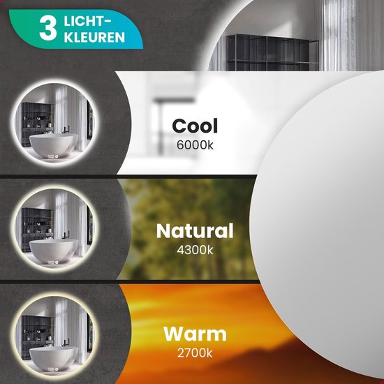 Mirlux Miroir de salle de bain - Rond 60 cm - Eclairage et chauffage LED - Miroir de douche anti-buée - Sans cadre