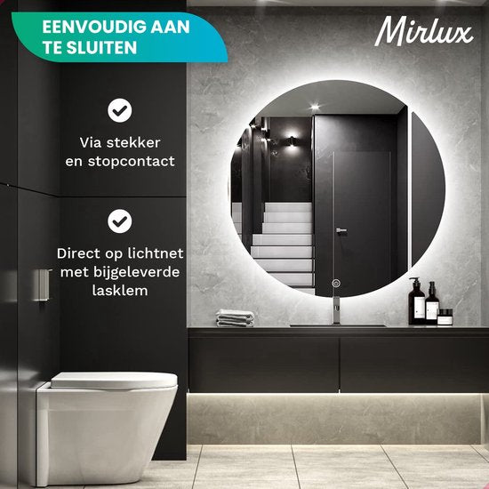 Mirlux Miroir de salle de bain avec éclairage LED et chauffage - Miroir mural rond - Miroir de douche anti-condensation - 60CM