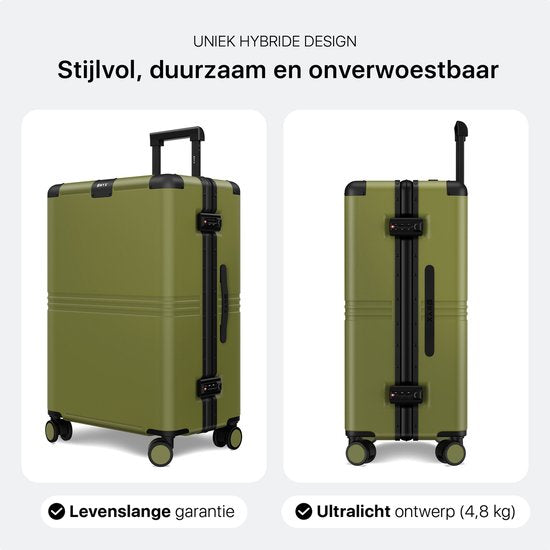 ONYX Hybrid Pro Check-in Suitcase Medium 70 Litres - Polycarbonate recyclé et design sans fermeture éclair - Valise de voyage avec serrure TSA et roues pivotantes - Trolley léger avec compartiment pour ordinateur portable - Vert olive