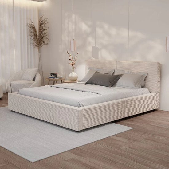 Lit rembourré Salerno - velours côtelé - 180x200cm - Beige
