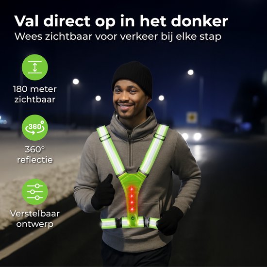 Nuvance Running Vest with Lighting - Gilet de course à pied réfléchissant - Réflexion à 360 degrés - Gilet de course à pied ajustable - LED - Vert