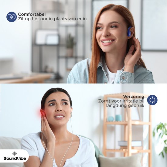 Soundvibe® Bone Conduction Headphones Blue - Casque de sport - Ecouteurs de sport - Ecouteurs sans fil - Résistant à l'eau - Carte mémoire interne de 8 Go - Casque de sport - Pour tous les téléphones et ordinateurs portables - Ecouteurs de course - Ecoute