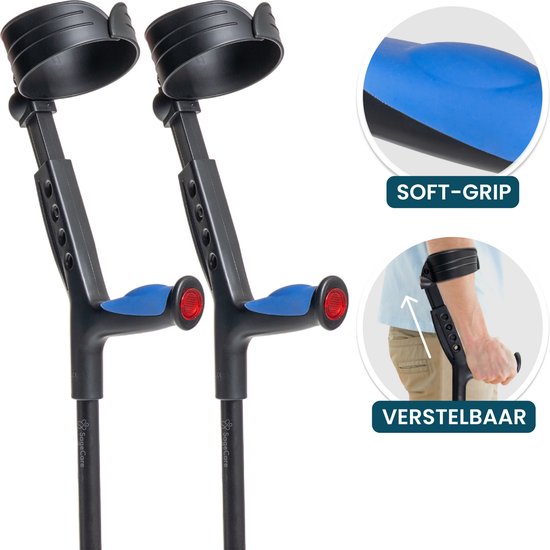 SageCare® Béquilles pliables pour coude (lot de 2) pour adultes - Béquilles de marche légères et ajustables - pliage rapide sans boutons - poignées ergonomiques en gel et réflecteur - noir - idéal pour la rééducation