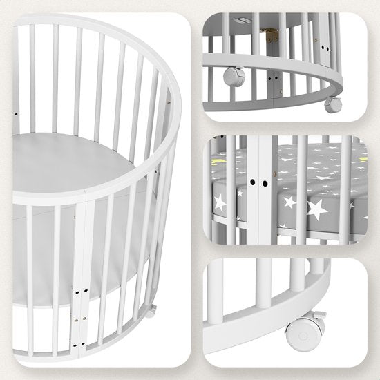 Flowsense Baby Box - Parc pour enfants rond - avec matelas - hauteur réglable - roulettes - blanc