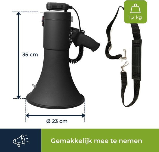 Velleman Mégaphone puissant de 50 W avec sirène intégrée, enregistrement de 700 secondes, réglage du volume, Bluetooth, microphone à main et connexion USB, portée : max 1200 m, noir mat