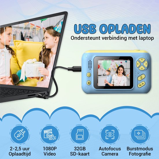 K&L Digital Kids Camera Kids - Caméra vlog pour enfants - Caméras numériques pour enfants - Caméras pour enfants - Caméra pour enfants - Bleu