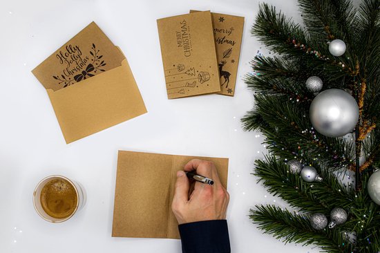 Giftmas - Cartes de Noël - Cartes de voeux - 36 pièces - Avec enveloppes et autocollants - 10x15cm - Marron