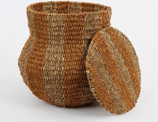 Panier de rangement - Mica Decorations - Avec couvercle - H47 x Ø50 cm - Jute - Jaune