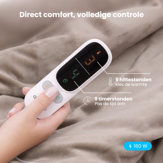 Couverture électrique Auronic - Duo Pack - Couverture chauffante - Polaire Sherpa - 9 niveaux de chaleur - 180x130 - 1 personne - Taupe