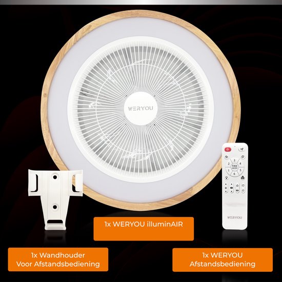 WERYOU® illuminAIR Ventilateur de plafond - Plafonnier - Ventilateur de plafond avec éclairage - Plafonnier - Lampe ventilateur - Lampe Led RGB - Télécommande incluse - Design bois
