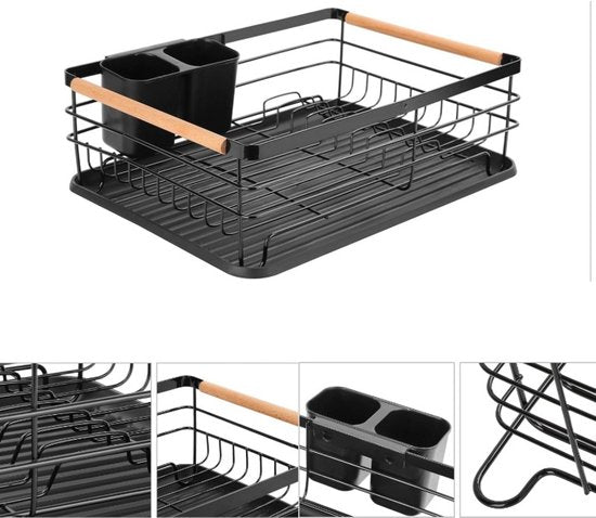 Ceruzo Porte-vaisselle avec égouttoir - Porte-couverts - Egouttoir en métal - Egouttoir en plastique - 42x31x15cm- Noir