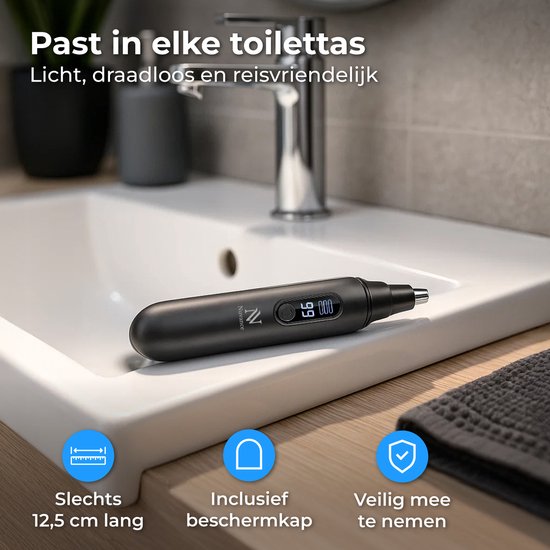 Nuvance Tondeuse à nez - Rechargeable & Rinçage - Tondeuse à nez - Tondeuse à oreilles - Homme & Femme - USB C - Noir