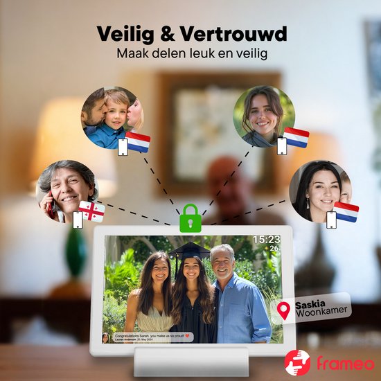 Cadre photo numérique Denver 10,1 pouces - Sans fil - Station de charge incluse - HD - Frameo App - Cadre photo - WiFi - Écran tactile IPS - 16 Go - PFF1070W