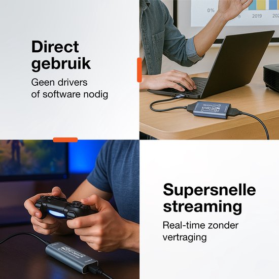 Skoov HDMI Capture Card Incl USB-C Adapter - Enregistrement vidéo/jeu - HDMI vers USB - 1080P HD - Cam link - Video grabber - Streaming