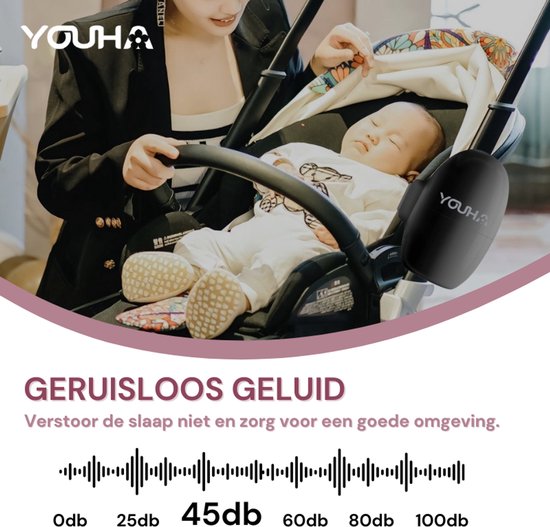 Youha Baby Rocker - Berce automatiquement votre landau ou poussette - Bascule mains libres - Berceuse pour landau - Aide au sommeil de bébé - 5 modes de berceau - Pochette de rangement et câble de chargement inclus - couleur : noir