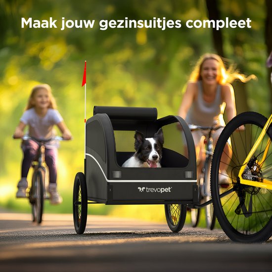 Trevopet® remorque vélo pour chien - remorque vélo pliable pour chien - remorque pour chien - convient aux vélos électriques - jusqu'à 40 kg - pour chiens de taille moyenne et grande - noir