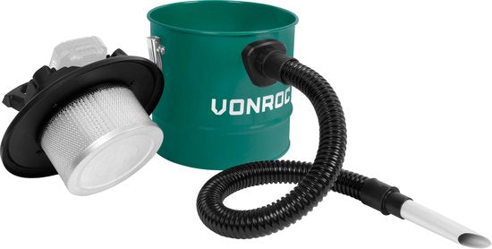 VONROC Aspirateur de cendres VPower 20V - Conteneur 12L - Filtre HEPA - Sans batterie ni chargeur