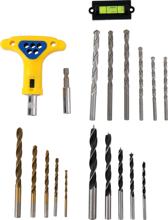 Kinzo Drill and Bit Set - 50 Pieces - Wood drills, Metal drills and Concrete drills - Bits for Inbus and Torx, among others - in Case