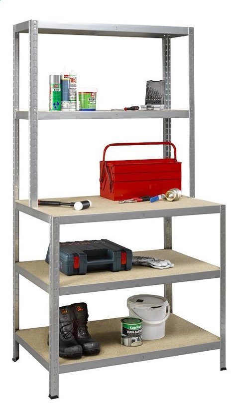 Étagère de stockage pour travaux lourds - aspect métal et bois - 100 cm de large - capacité de charge de 875 kg - capacité de charge de 175 kg par étagère