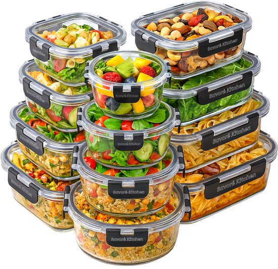 Savoré Kitchen Preserving Trays Set - Meal Prep Trays - Freezer Trays Glass - Airtight - 12 Pieces