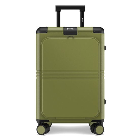 ONYX Hybrid Pro Hand Luggage Suitcase with Front Pocket 38 Litres - Recycled Polycarbonate and Zipperless Design - Travel Suitcase with TSA Lock and Spinner Wheels - Lightweight Trolley with Laptop Compartment - Olive Green (Valise de voyage avec serrure