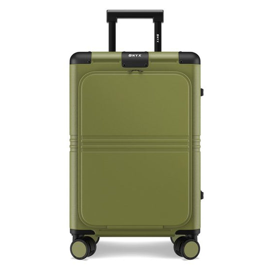 ONYX Hybrid Pro Hand Luggage Suitcase with Front Pocket 38 Litres - Recycled Polycarbonate and Zipperless Design - Travel Suitcase with TSA Lock and Spinner Wheels - Lightweight Trolley with Laptop Compartment - Olive Green (Valise de voyage avec serrure
