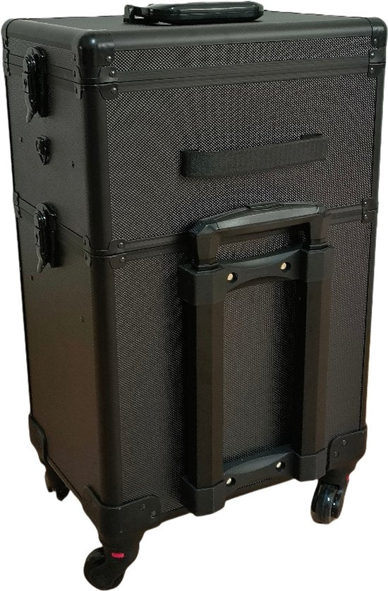 DMV - Valise de coiffeur - Chariot de coiffeur - Chariot de maquillage - Valise de maquillage - Valise de beauté - Valise de cosmétiques - Valise de beauté à roulettes - Noir