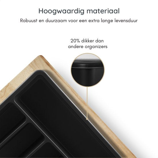 Deleca Range-couverts coulissant avec 8 compartiments - Range-couverts pour tiroir - Range-couverts pour tiroir de cuisine - Porte-couverts pour la cuisine - 57 x 38 cm - Plastique / Noir