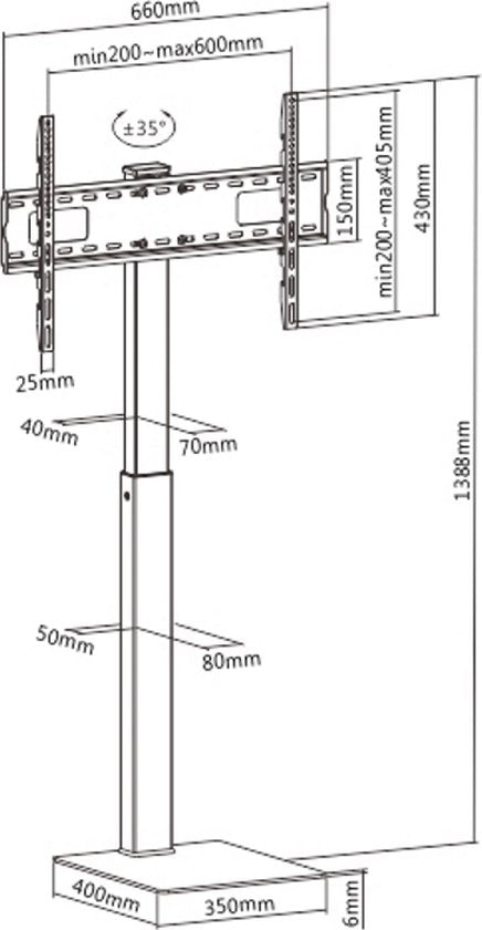 Support TV modèle mural, VDD Gaming, Fin, Orientable, Jusqu'à 70 pouces