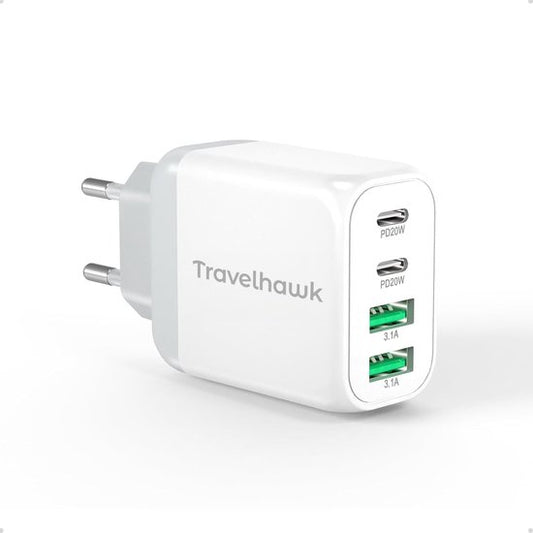 Travelhawk Chargeur USB-C - Convient à l'iPhone - Chargement rapide - PD 40W - Blanc