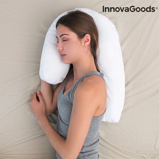 InnovaGoods Oreiller Relax Sleep - Oreiller ergonomique pour le corps - Oreiller en forme de U pour le sommeil latéral - 60% Polyester - Blanc