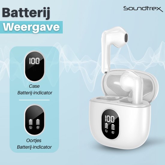 Soundtrex X-Pro Wireless Earphones - Ecouteurs Bluetooth - Earpods sans fil - Ecran LED - Bluetooth 5.3 - Blanc