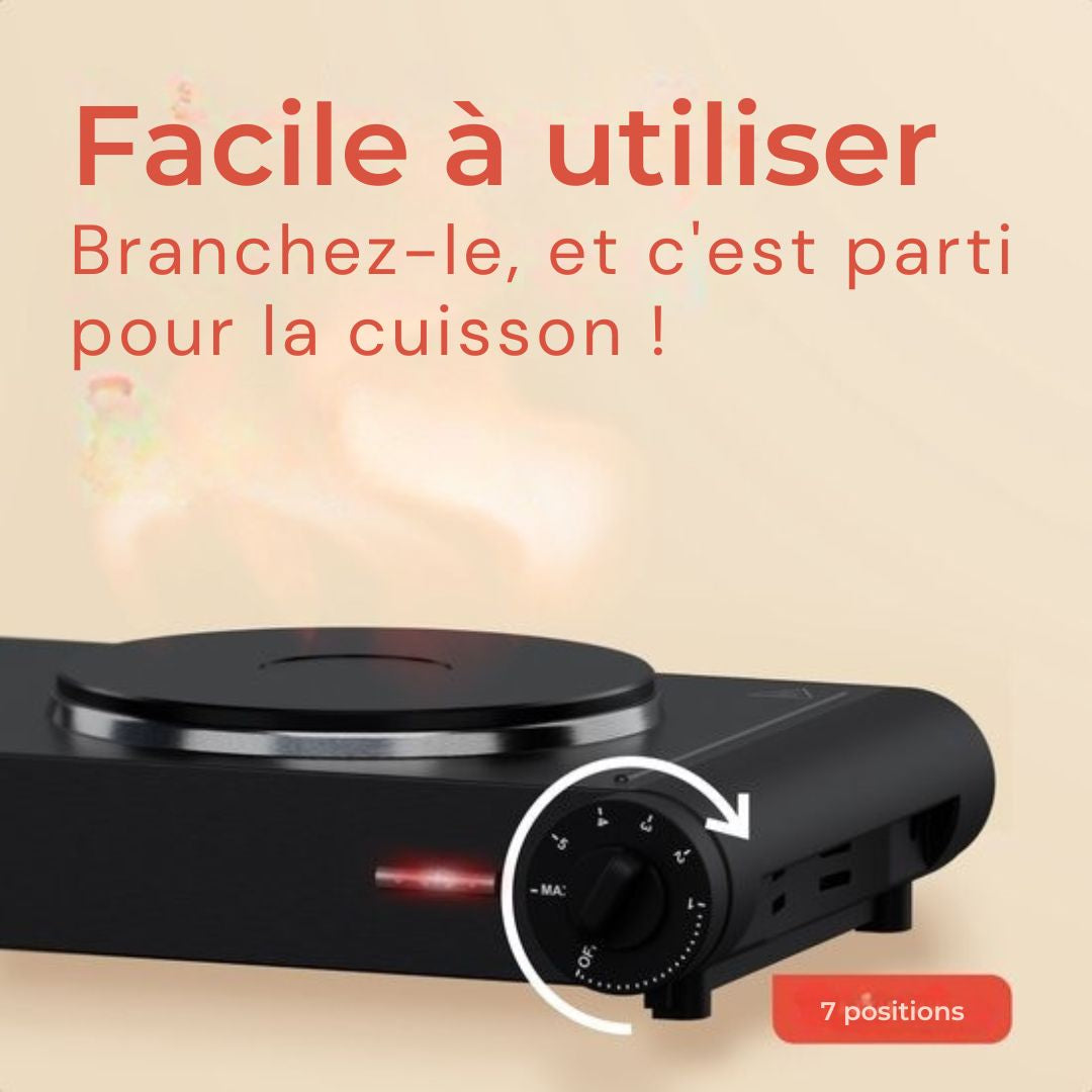 Table de cuisson électrique KitchenBrothers - 2 brûleurs - pose libre - 7 réglages de température - 1500W + 1000W - Noir