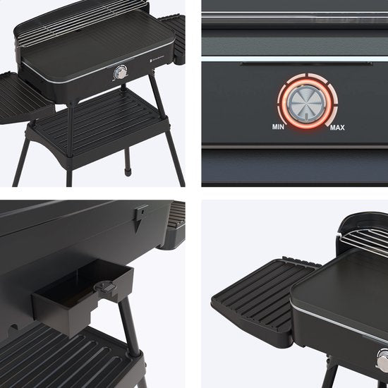 KitchenBrothers Barbecue Électrique 2200W – Sur Pied et de Table – Coloris Noir