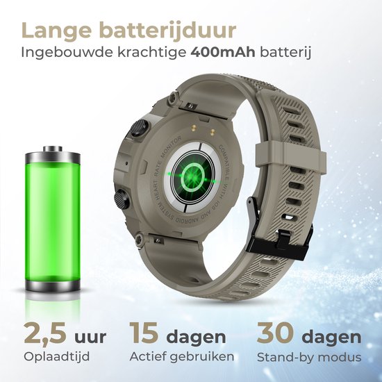 Nuvance - Montre intelligente pour l'extérieur - IP67 Waterproof - Bluetooth Smartwatch pour femmes et hommes - Smartwatches - Montre de sport avec podomètre, compteur de calories, somnomètre - Convient à tous les smartphones - Gris