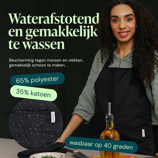Tablier de cuisine Castagnola - Résistant à l'eau et à la saleté - Tablier de cuisine professionnel - Tablier pour femmes et hommes - Tablier de traiteur - Unisexe - Boucle réglable - Compartiments extra-larges - Noir