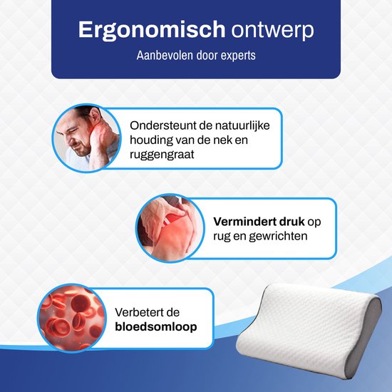 Oreiller ergonomique Sleeptight - Oreiller anti-ronflement orthopédique - Oreiller anti-apnée rafraîchissant - Mousse à mémoire de forme moyennement souple - Dormeur latéral - 60x40x12cm