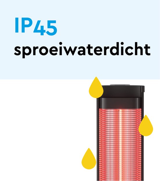 BRASQ Chauffe-terrasse électrique sur pied - 2000 watts - 3 niveaux de chaleur - avec télécommande et minuterie - Chauffage infrarouge - résistant aux éclaboussures - chauffage pour l'intérieur et l'extérieur - Noir