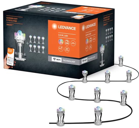 LEDVANCE Luminaire de jardin mince LED : pour sol, SMART+ GARDEN DOT MULTICOLOR / 2,5- W, 22-...24- V, angle de rayonnement : 33, RGB, matériau du corps : polycarbonate (PC), IP65