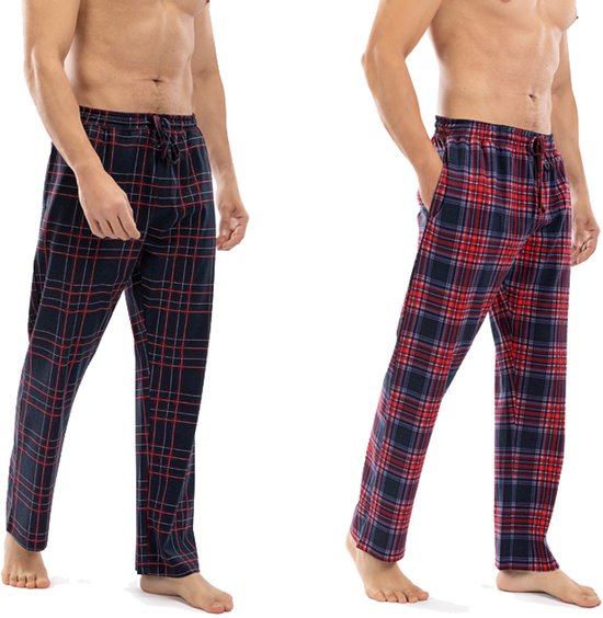 Milanoro - Lot de 2 pantalons de pyjama en coton pour homme - Anthracite/Noir et blanc à carreaux - XXL