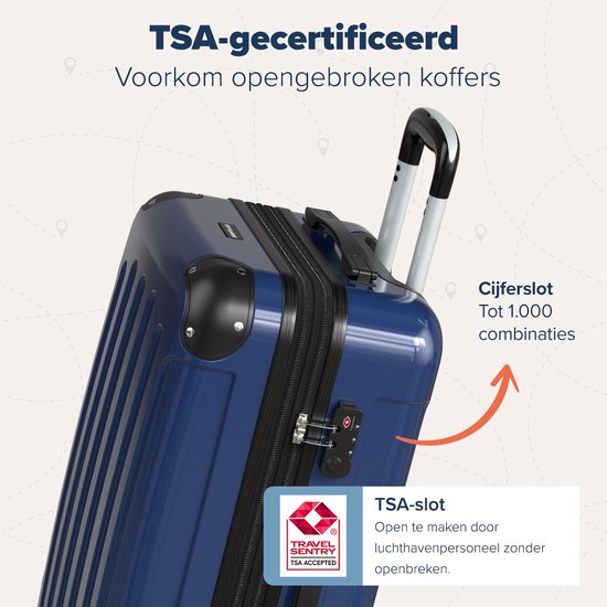 TRVLMORE Set de valises - 3 pièces - 45L bagage à main + 75L et 115L bagage spacieux - TSA Lock - Léger - Set de valises de voyage - Bleu foncé