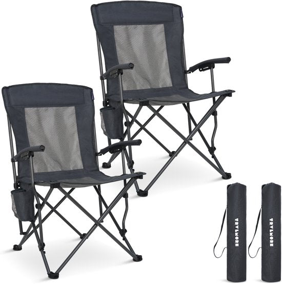 TRVLMORE Chaises de camping - pliables - 2-Pack - Capacité de charge 120KG - Sac de transport inclus - Chaise pliante - Chaise de pêche - Chaise de camping - Chaise pliante - Gris
