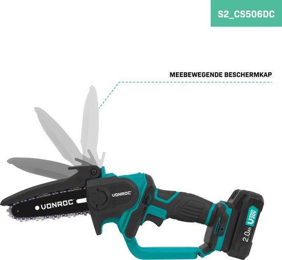 VONROC Mini tronçonneuse 20V - 152mm - Incluant 2x 2.0Ah batteries et chargeur rapide