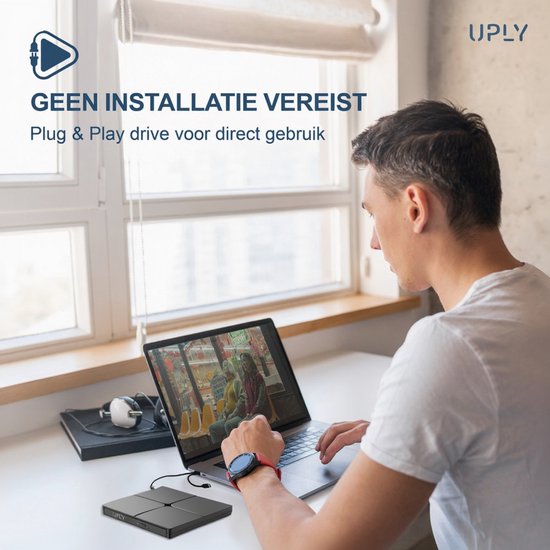 UPLY Lecteur DVD externe - Windows et Mac - USB C et USB 3.0 - Lecteur DVD externe pour ordinateur portable - Lecteur et graveur DVD externe - CD