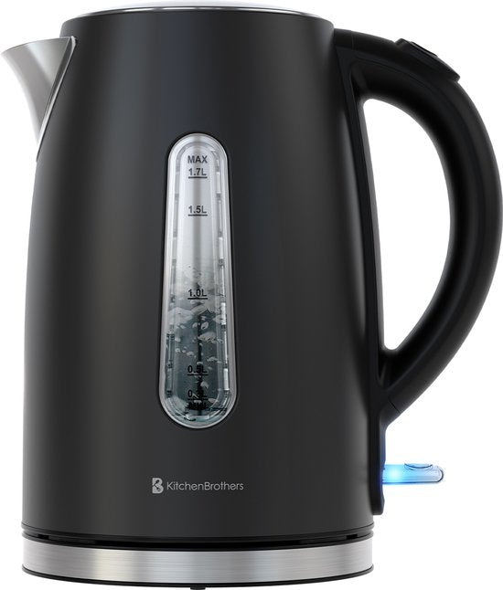 KitchenBrothers Bouilloire - Électrique - 1,7L - 2200W - acier inoxydable Bouilloire - Noir