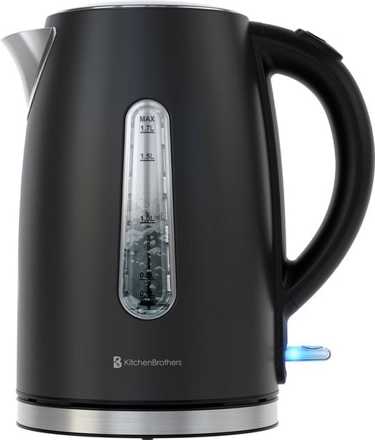 KitchenBrothers Bouilloire - Électrique - 1,7L - 2200W - acier inoxydable Bouilloire - Noir