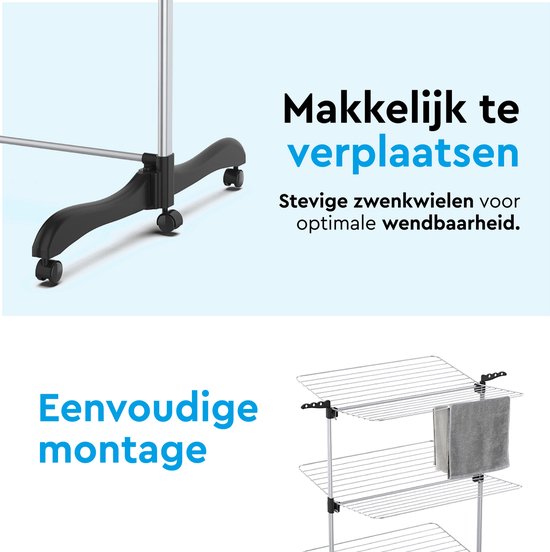 BRASQ Drying Tower Collapsible 3 Layers - Drying Length 36 Metres - Laundry Rack with Wheels and Holders - Drying Rack - Laundry Tower 77x73x140 cm